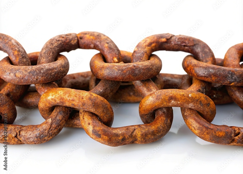 Fototapeta premium Vintage Rusty Iron Chain on White Background - Industrial Textures for Creative Projects