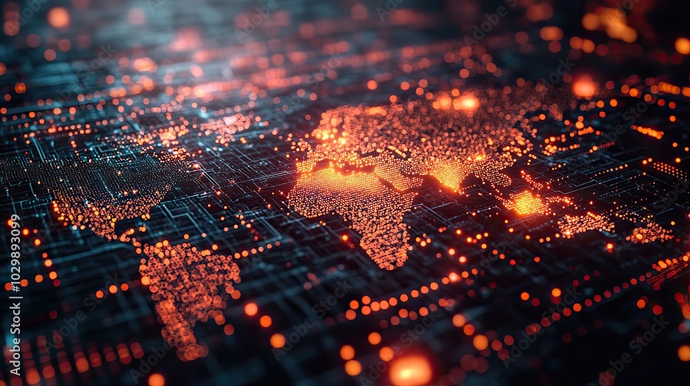 The global electronics market is depicted with a futuristic digital light map, highlighting its advanced technology. The global electronics market is depicted with a futuristic digital light map, highlighting its advanced technology.