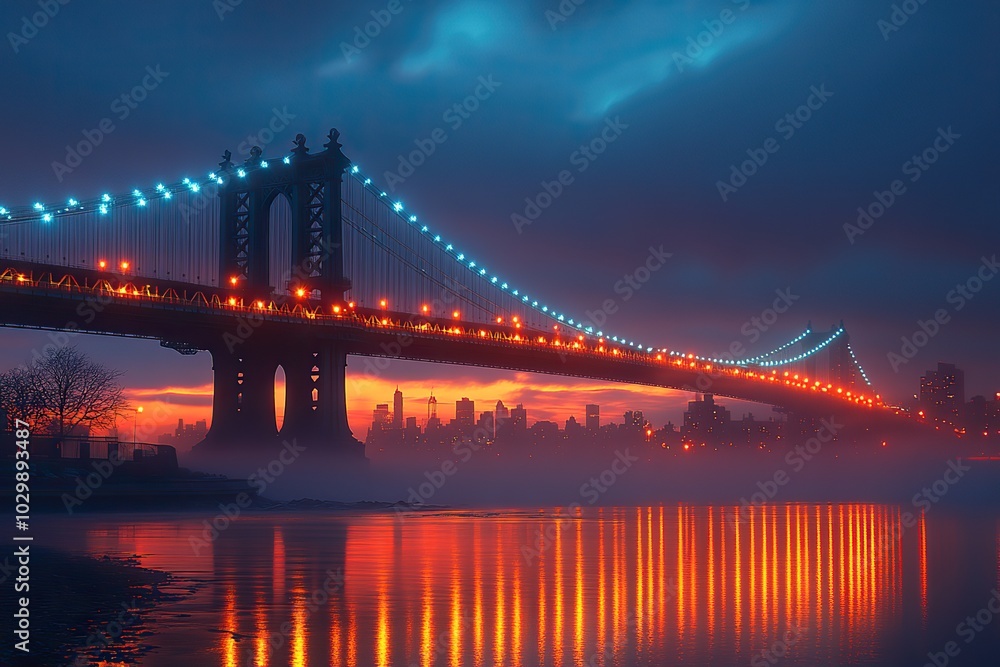 The HD wallpaper captures the Manhattan Bridge at dusk in New York City, showcasing the city's lighting and atmosphere. The HD wallpaper captures the Manhattan Bridge at dusk in New York City, showcasing the city's lighting and atmosphere.