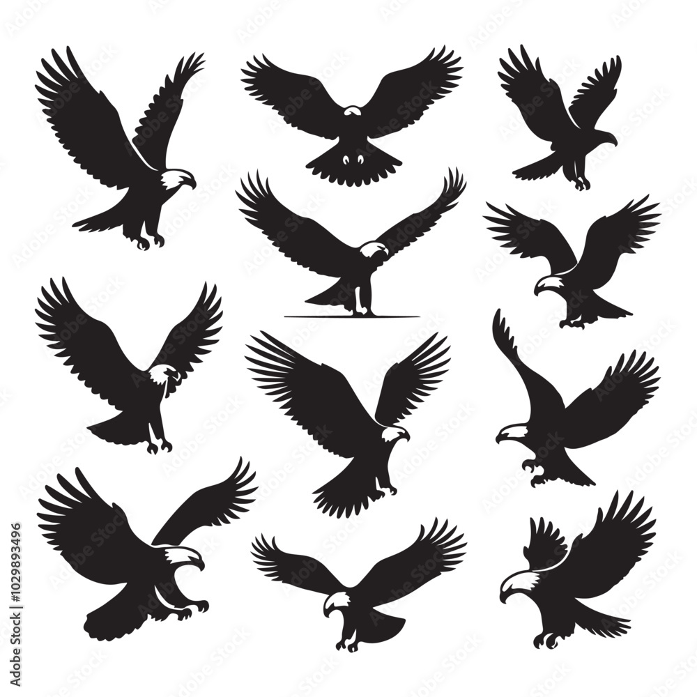 Set of eagle silhouette vector on white background Set of eagle silhouette vector on white background