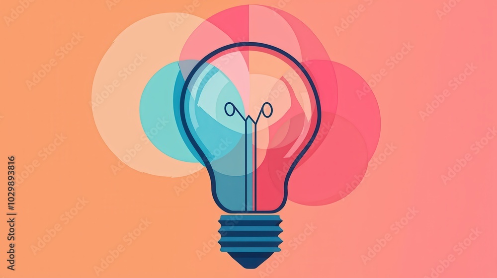 Abstract illustration of a light bulb with overlapping colorful shapes symbolizing creativity, ideas, and innovation Abstract illustration of a light bulb with overlapping colorful shapes symbolizing creativity, ideas, and innovation