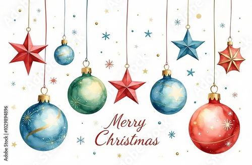 Set of Christmas balls and stars decorations watercolor vector illustration,set of christmas elements,festival set 