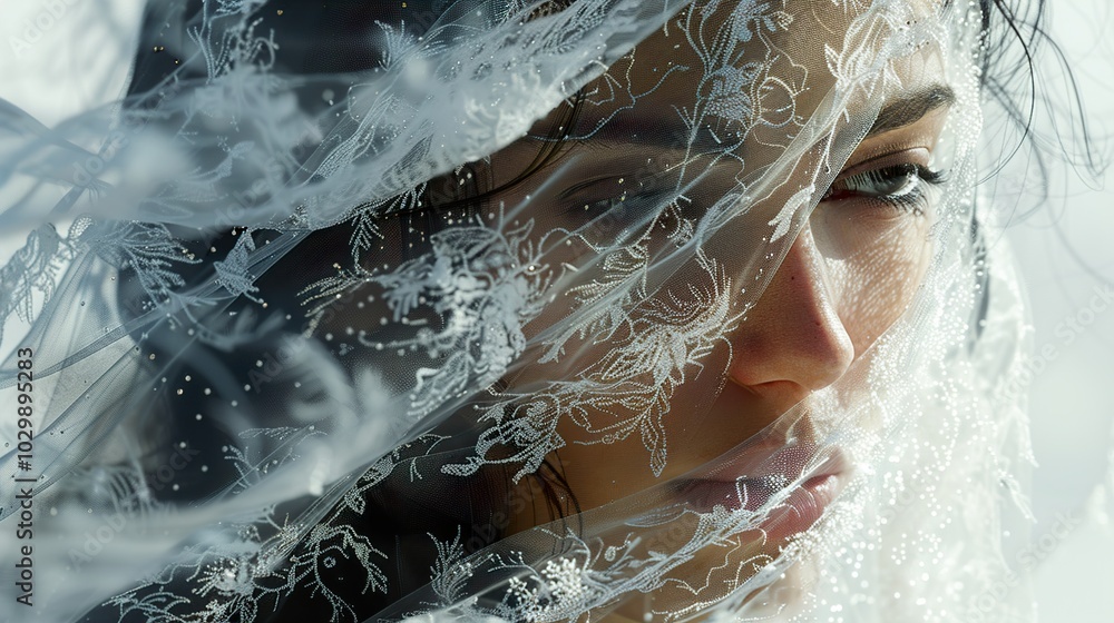 Woman's Face Hidden Behind a Delicate Veil Woman's Face Hidden Behind a Delicate Veil