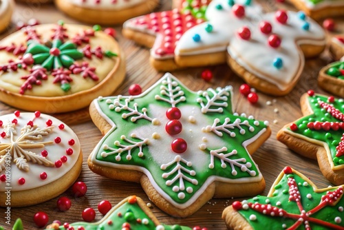 Variety of decorated christmas cookies festive holiday treats