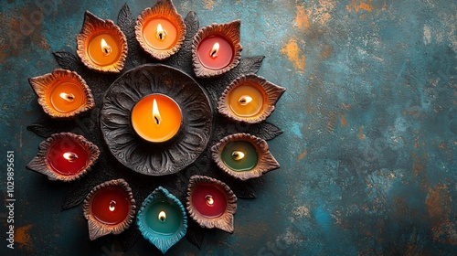 top view of Diwali background wity copy space photo