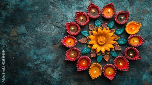 top view of Diwali background wity copy space photo