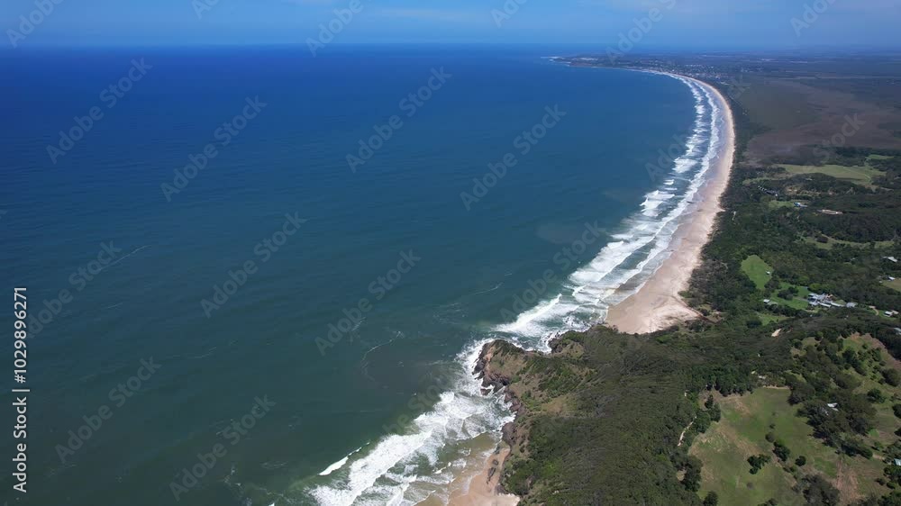 Panoramic View Of Seven Mile Beach In NSW, Australia - Drone Shot Panoramic View Of Seven Mile Beach In NSW, Australia - Drone Shot