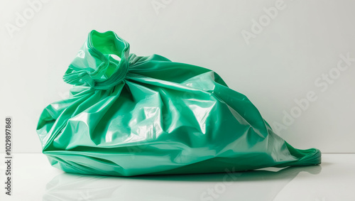 Green plastic bag isolated on a white background