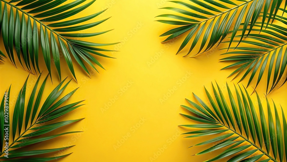 Fototapeta premium Tropical palm leaves with blurred background