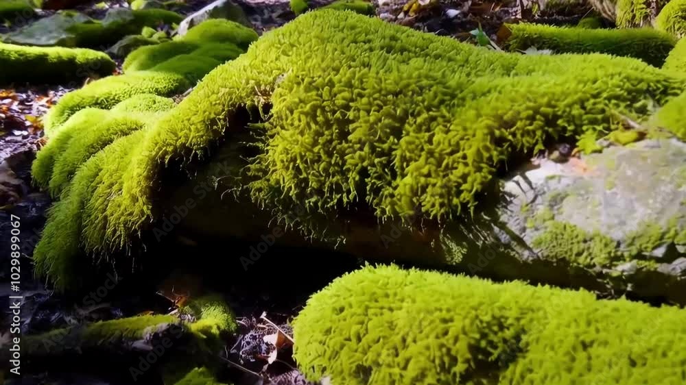 A micro-lapse of moss expanding over rocks, logs, and soil, enhanced with subtle lighting shifts and shadows.
A micro-lapse of moss expanding over rocks, logs, and soil, enhanced with subtle lighting shifts and shadows.