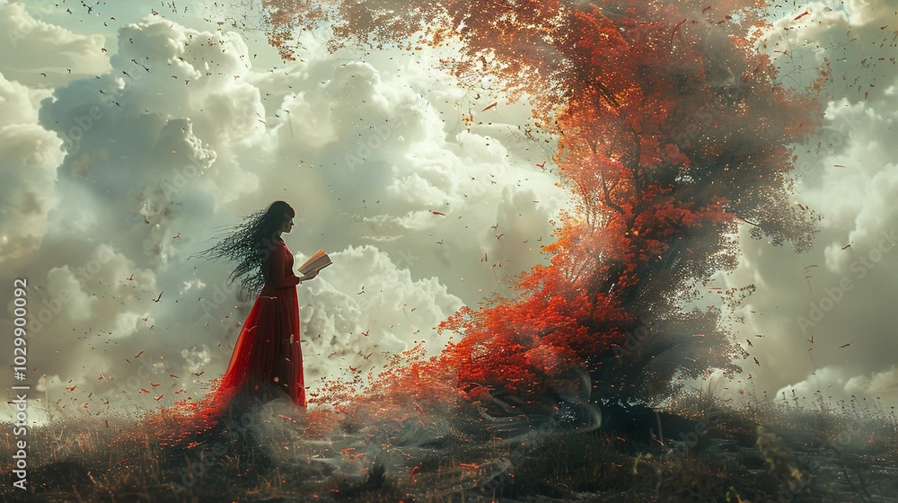 Fototapeta premium A Woman Reading in a Dreamlike Landscape