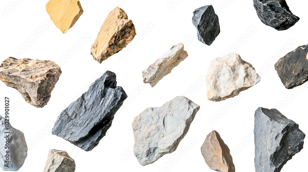 Natural Brown and White Rocks on a White Background Natural Brown and White Rocks on a White Background