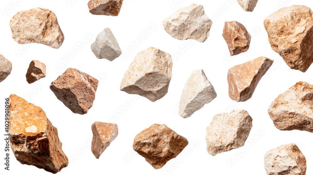 Natural Brown and White Rocks on a White Background Natural Brown and White Rocks on a White Background