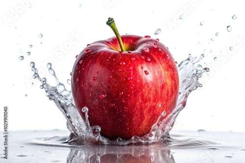 Silhouette of a fresh red apple with water splash on white background