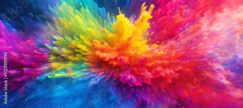 Fluid Fantasia: A Dance of Colors , Smoke splash, neon light, colorful, paint, color powder, rainbow and explosion 