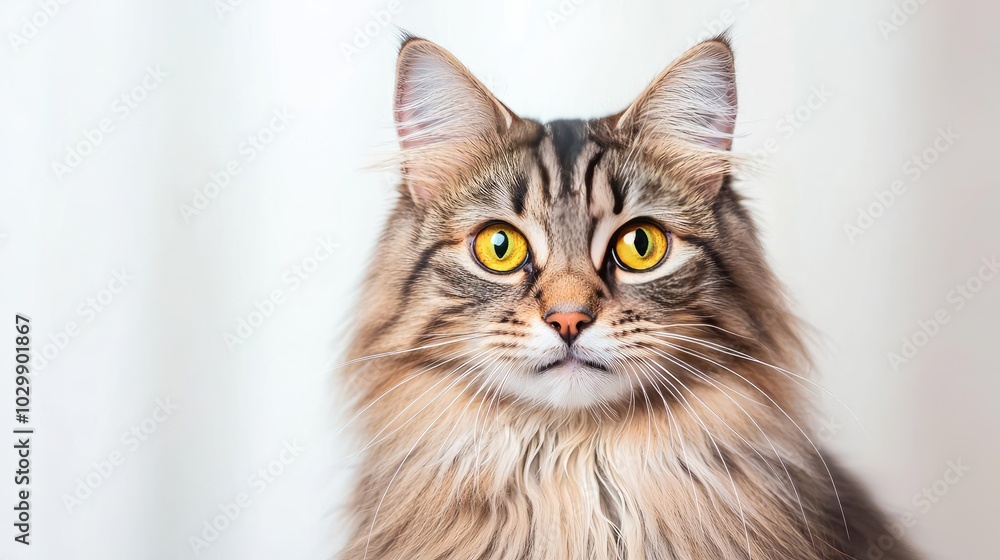 Maine Coon cat with striking yellow eyes, close-up on a soft background. Maine Coon cat with striking yellow eyes, close-up on a soft background.
