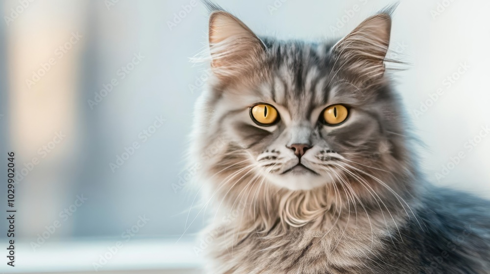 Cute furry cat with striking yellow eyes, portrait on a soft background. Cute furry cat with striking yellow eyes, portrait on a soft background.