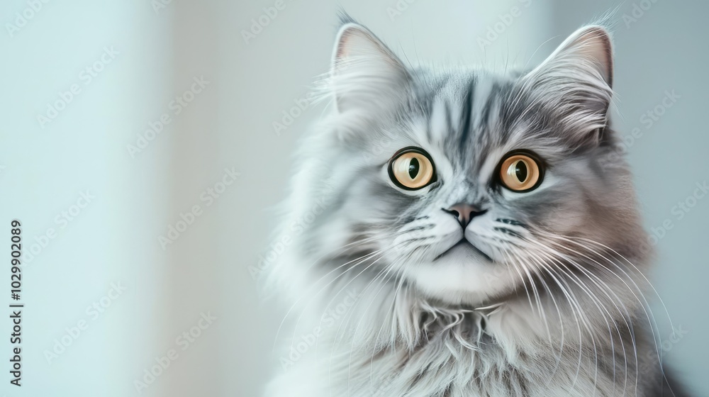 Gray cat with striking yellow eyes, close-up portrait, indoor setting. Gray cat with striking yellow eyes, close-up portrait, indoor setting.