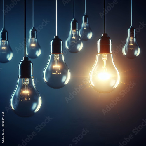 Shining Bright Idea Among Unlit Bulbs photo