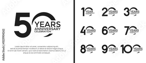 set of anniversary logo flat black color on white background for celebration moment
