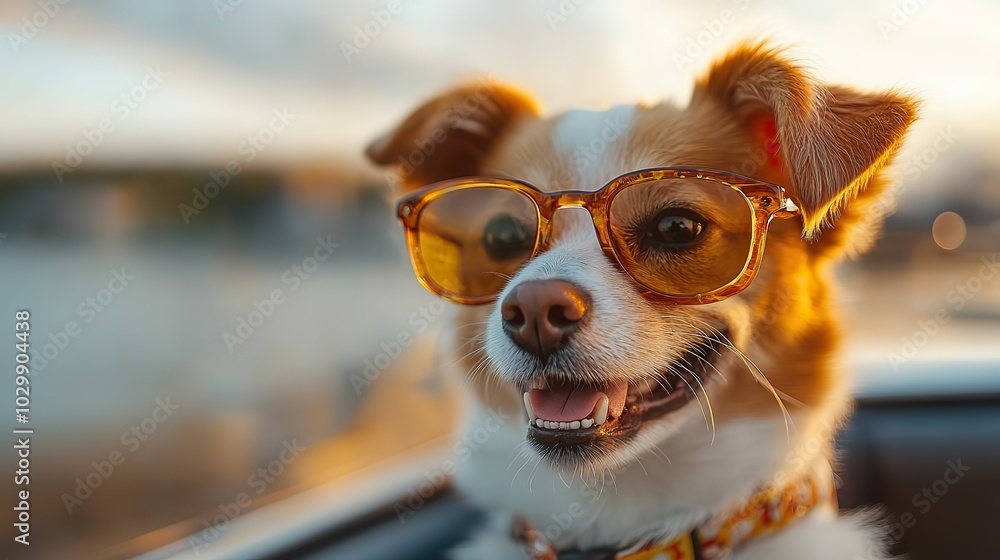 A funny dog enjoying a road trip in a car, depicted in a travel theme. A funny dog enjoying a road trip in a car, depicted in a travel theme.