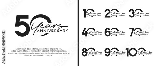 set of anniversary logo flat black color on white background for celebration moment
