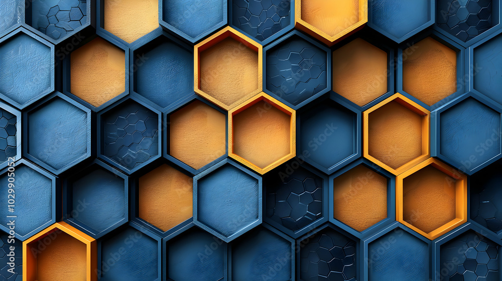 Abstract Hexagon Pattern in Blue and Orange 3D Illustration Abstract Hexagon Pattern in Blue and Orange 3D Illustration