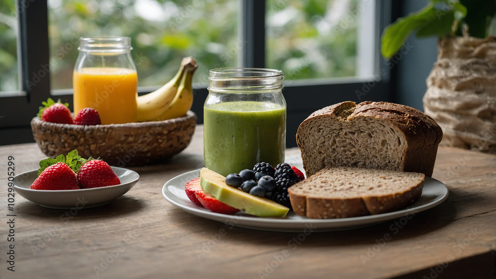 Fresh breakfast with bread Fresh breakfast with bread