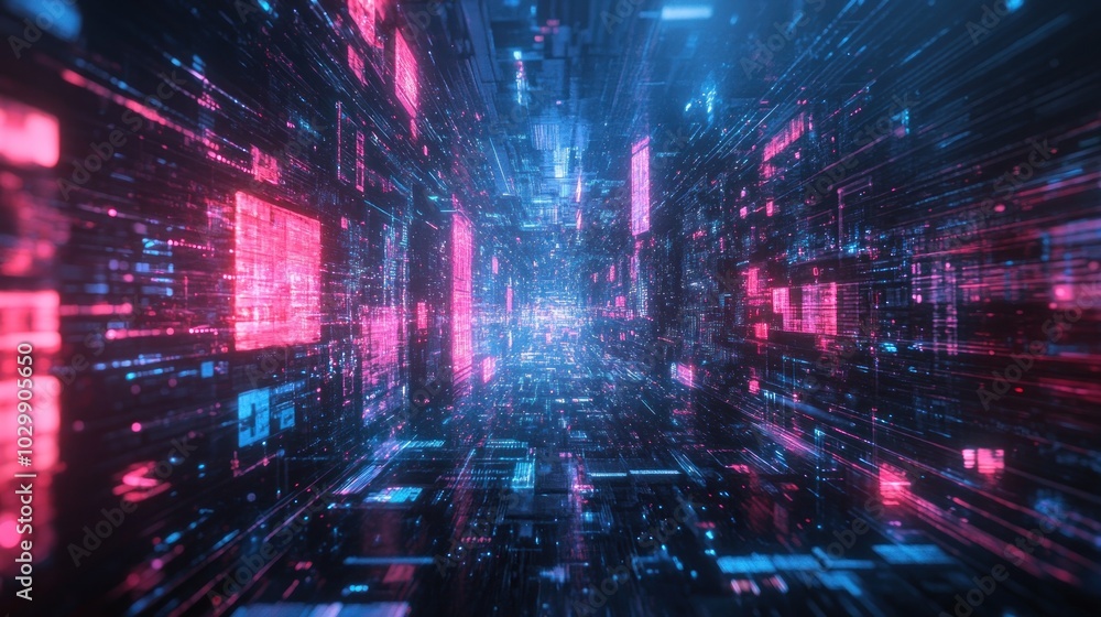 Digital World, Abstract Tunnel of Data Digital World, Abstract Tunnel of Data