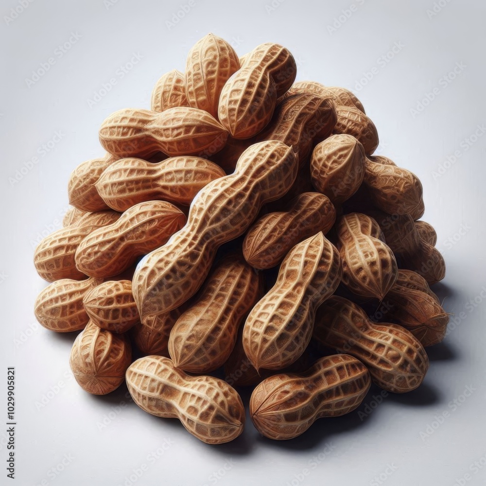 A detailed shot of a handful of peanuts, showcasing their wrinkled shells and rich color A detailed shot of a handful of peanuts, showcasing their wrinkled shells and rich color