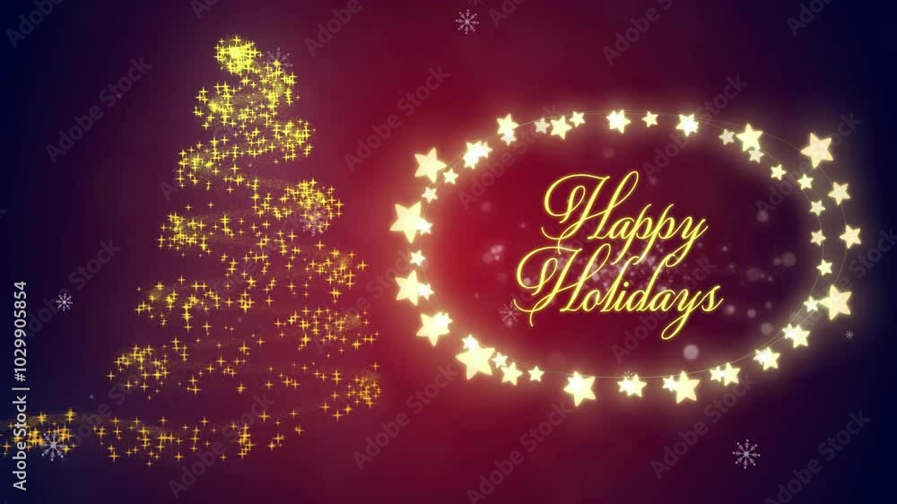 Happy Holidays text animation with glowing stars and Christmas tree Happy Holidays text animation with glowing stars and Christmas tree