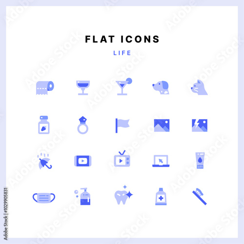 Blue flat icon set