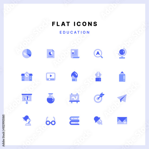 Blue flat icon set