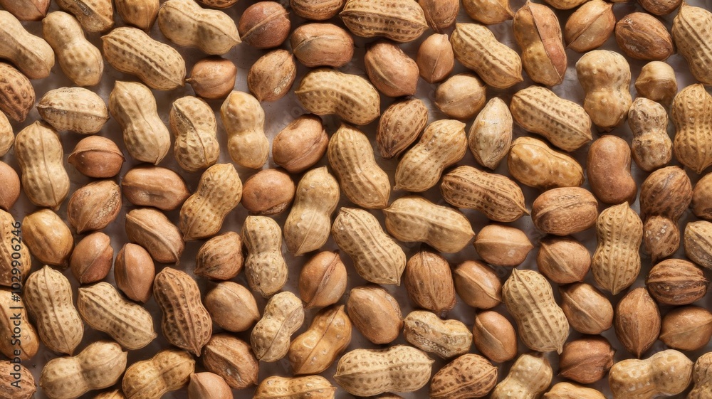 A detailed shot of a handful of peanuts, showcasing their wrinkled shells and rich color A detailed shot of a handful of peanuts, showcasing their wrinkled shells and rich color