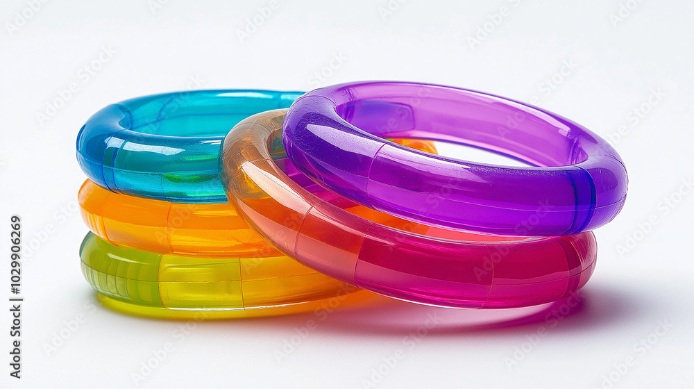 Bunte Plastik Greifringe für kleine Kinder und Babys Generative AI isoliert Bunte Plastik Greifringe für kleine Kinder und Babys Generative AI isoliert