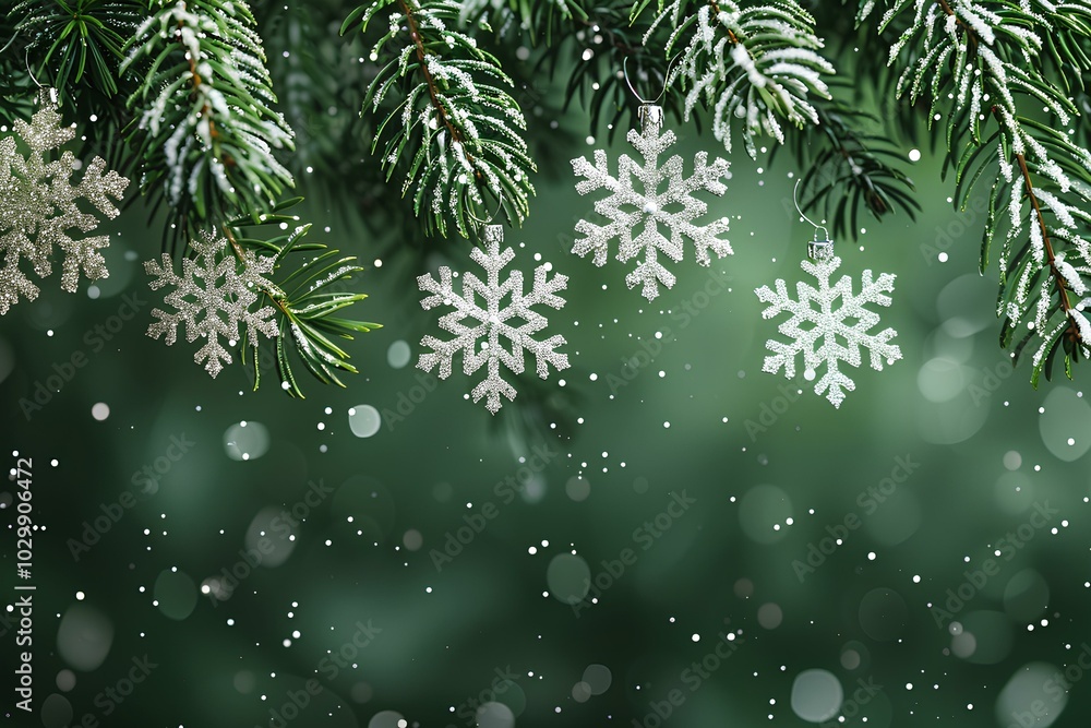 A bunch of snow flakes hanging from a tree A bunch of snow flakes hanging from a tree