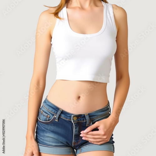 女性の細いウエストを正面から見たAI生成画像