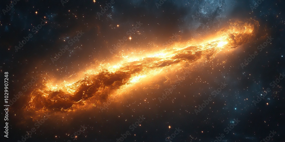 A gold shooting star creates a stunning celestial background. A gold shooting star creates a stunning celestial background.