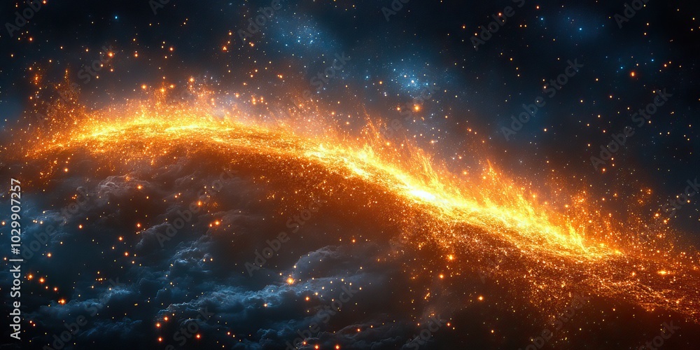 A gold shooting star creates a stunning celestial background. A gold shooting star creates a stunning celestial background.