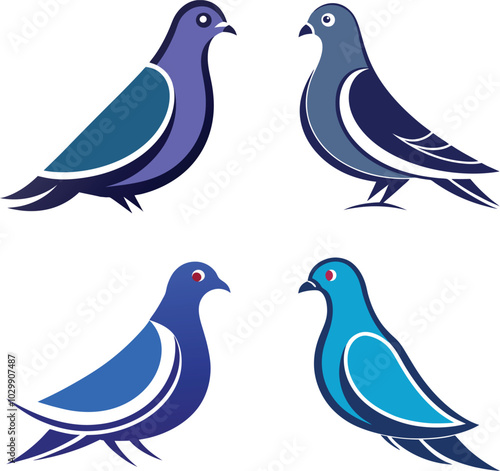 4 Set of Peace Pigeon Sign Vector Logo Icon Set – Minimalist Dove Symbols