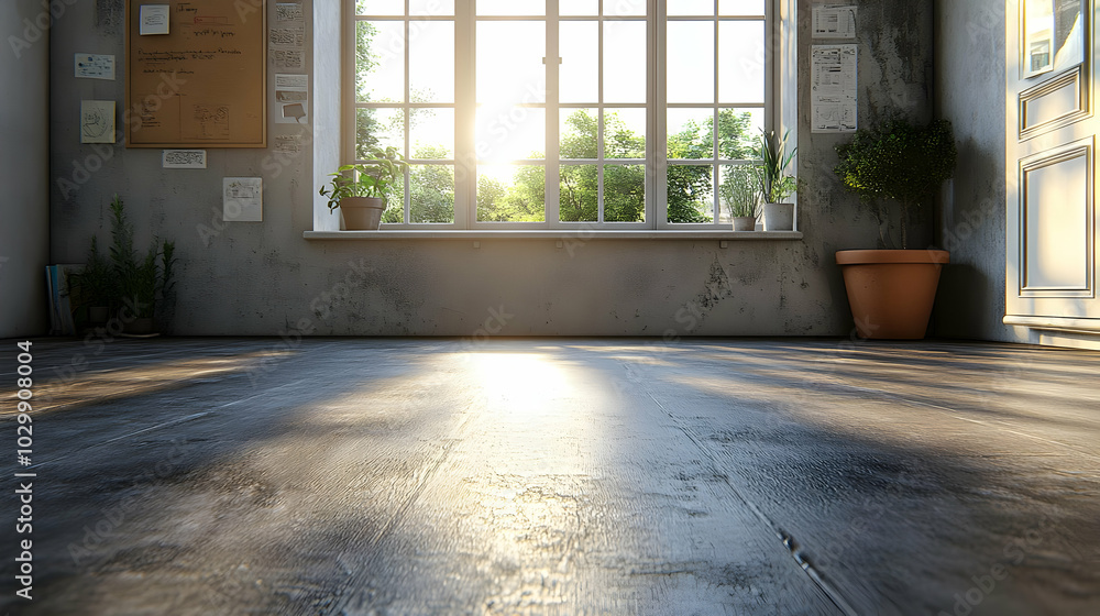 Sunlight Streaming Through Window in Empty Room 3D Illustration Sunlight Streaming Through Window in Empty Room 3D Illustration