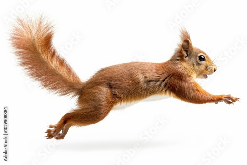 Serene depiction of an energetic squirrel in a minimalist setting photo