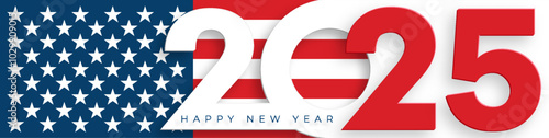 Happy New Year 2025, festive pattern with America flag concept