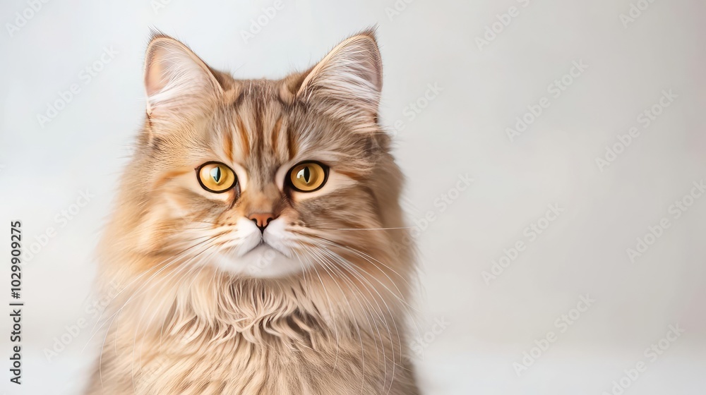 Fluffy cat with striking eyes, white isolate background. Fluffy cat with striking eyes, white isolate background.