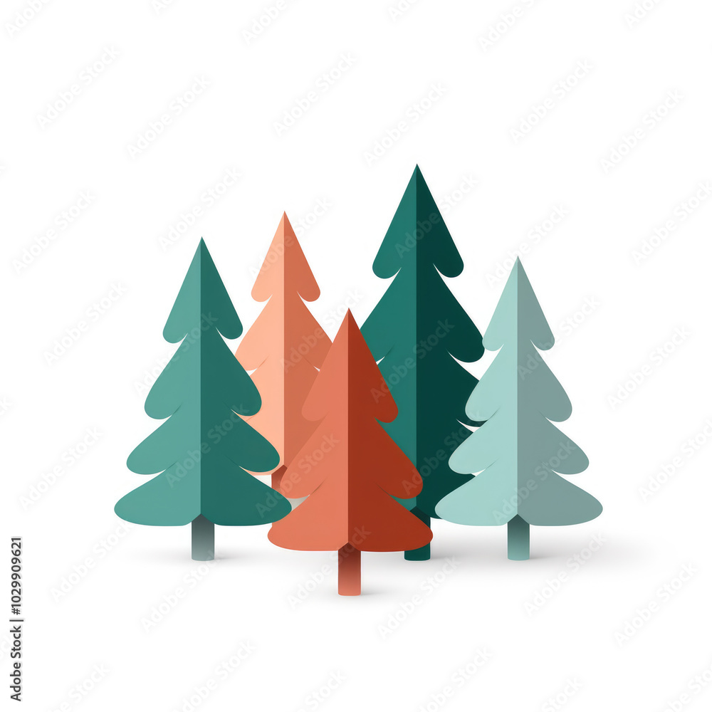 Fototapeta premium generated illustration of abstract christmas tree design in a row isolated white