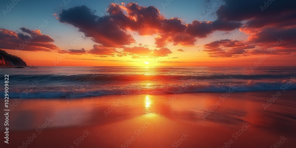 A golden sunset reflects on the sea, creating a stunning coastal view. A golden sunset reflects on the sea, creating a stunning coastal view.