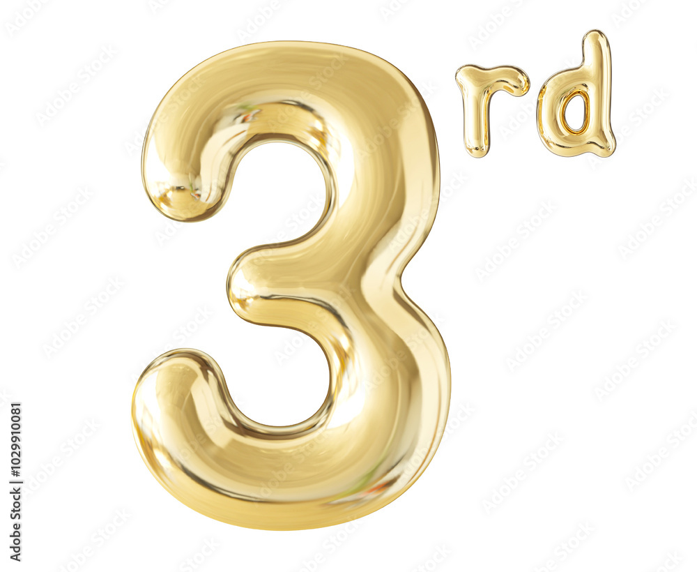 3rd Year Anniversary Gold Number 3D