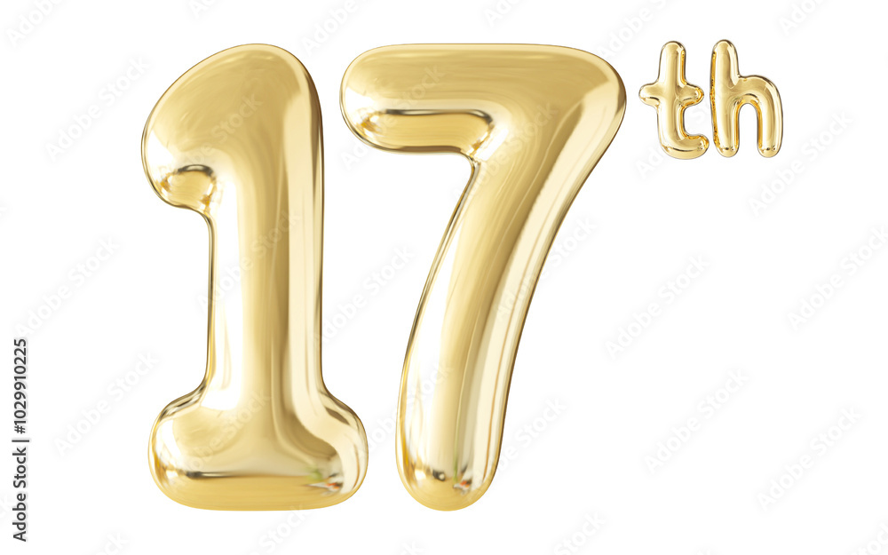 17th Year Anniversary Gold Number 3D 17th Year Anniversary Gold Number 3D