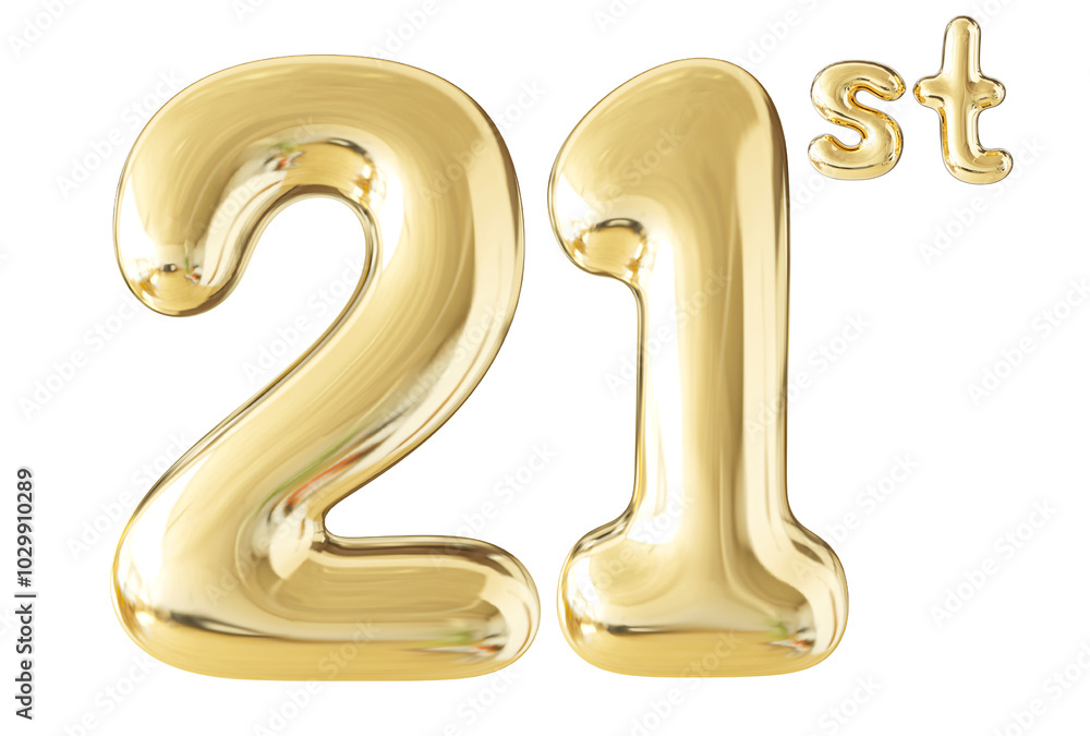 21st Year Anniversary Gold Number 3D 21st Year Anniversary Gold Number 3D