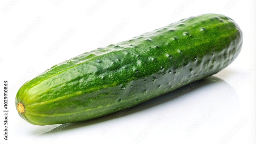 Solitary green cucumber isolated against white background Solitary green cucumber isolated against white background